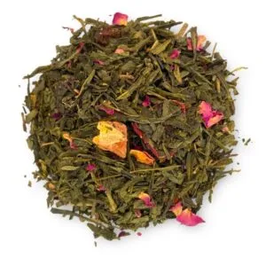 Detailansicht des losen Tees "Gute Laune" von AY Natural auf weißem Hintergrund.