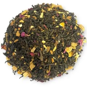 Obenansicht von Pu-Erh Taj Mahal lose Tee von AY Natural auf weißem Hintergrund.