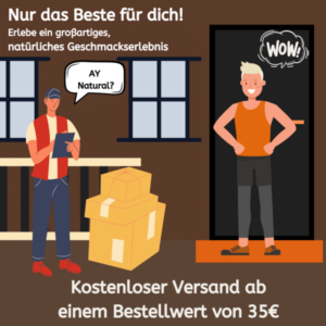 Postbote liefert Pakete von AY Natural an den Empfänger, kostenloser Versand ab 35€ Einkauf