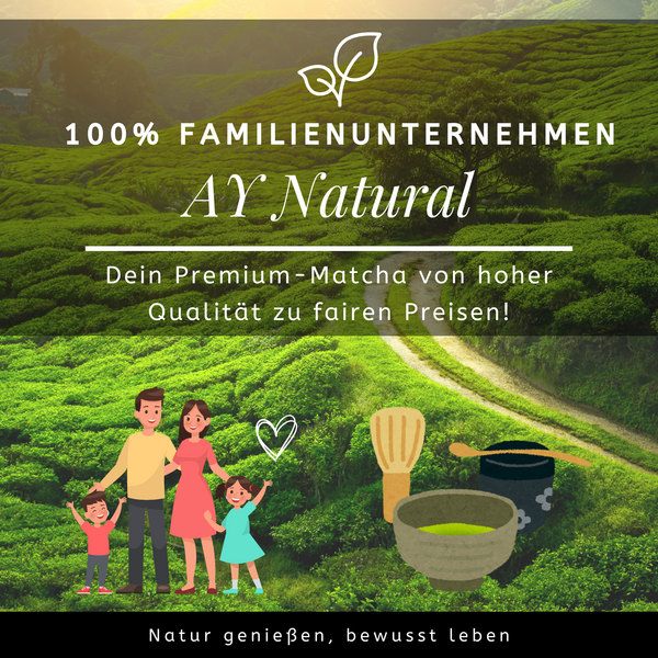 Das Bild beschreibt, dass wir ein Familienunternehmen sind und Premium-Matcha verkaufen.